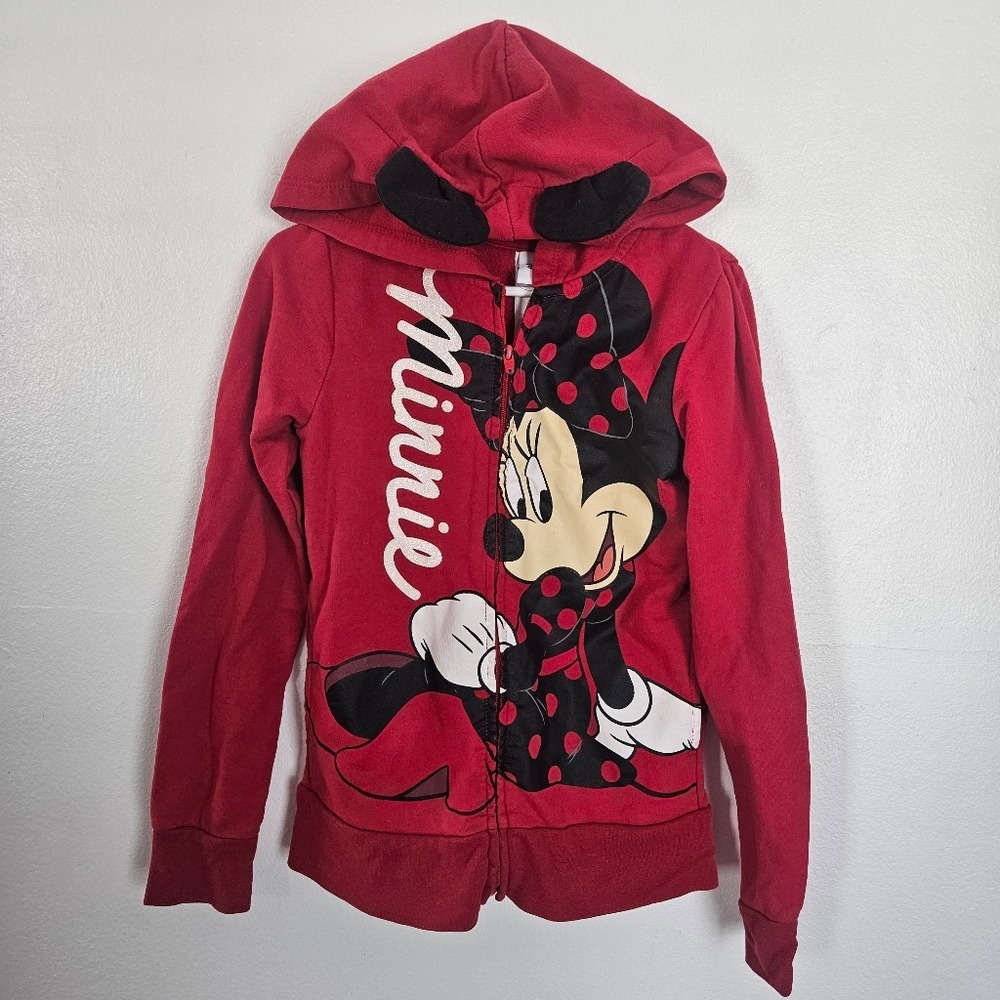 Disney Minnie Mouse Girls Red Zip Up Hoodie with 3D Ears Size S 6/6X
